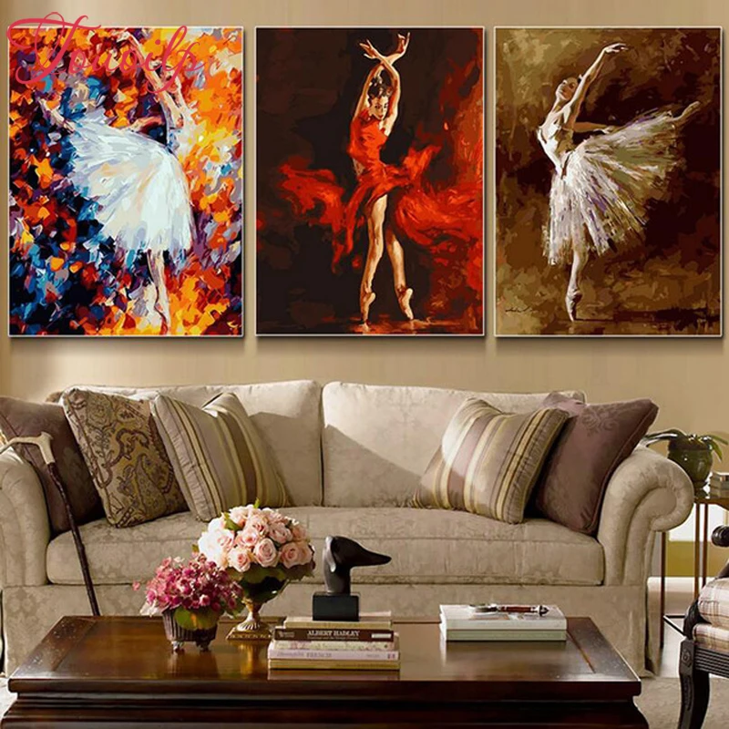 3pcs diamond embroidery abstract drawing dance 5d woman painting full mosaic picture of rhinestones cross stitch | Дом и сад