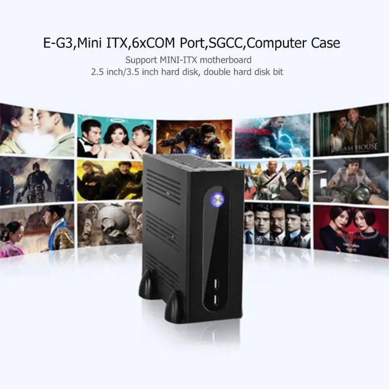 E-G3 чехол для ПК Mini ITX сервер башня 6xCOM порт встроенный SGCC чехол для компьютера PC корпус для универсальной материнской платы чехол PC