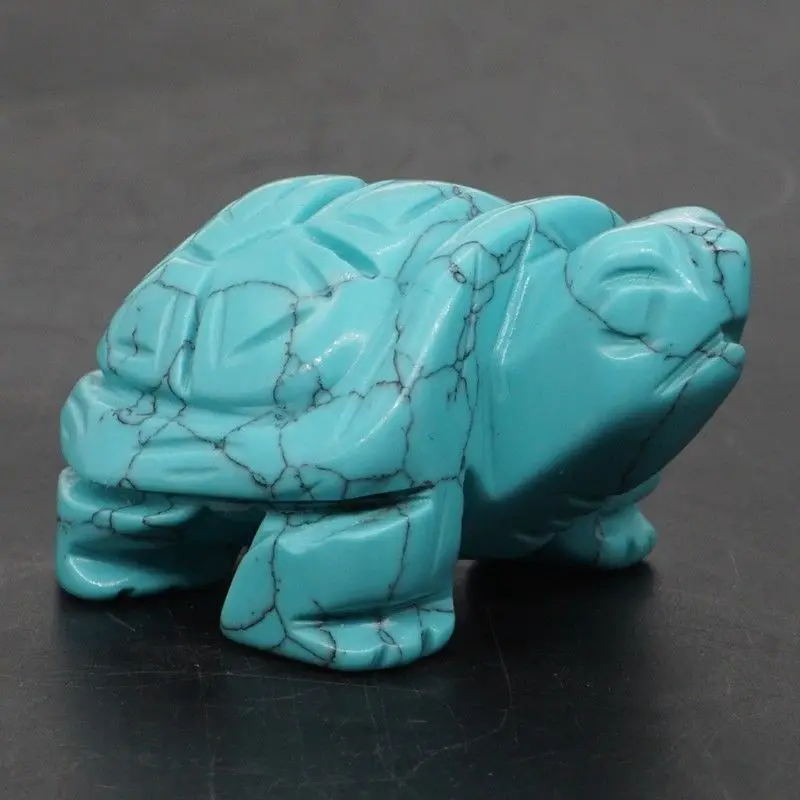 

Turtle Tortoise Figurine 2" Blue Turquoise Crystal Carved Statue Crafts Home Decor