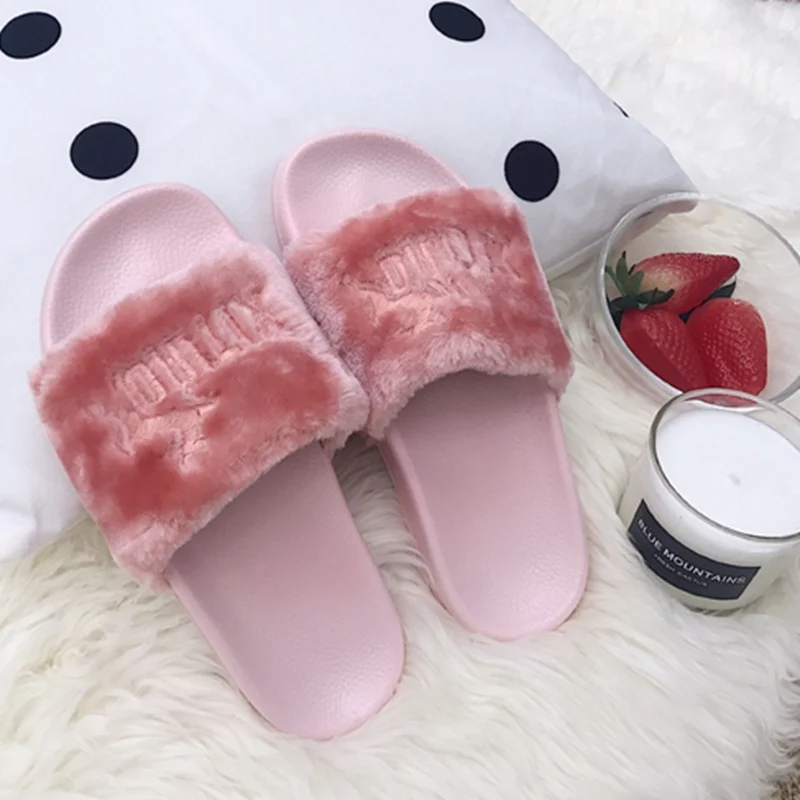 Pink ASILETO/женские тапочки; уличные пушистые пляжные вьетнамки; женские шлепанцы; меховая обувь; резиновые домашние шлепанцы; обувь для дома; F437 - Цвет: Pink