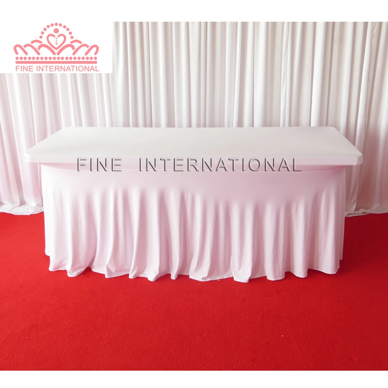 

6ft white rectangular spandex lycra table cloth cover with swag for wedding,party,banquet,hotel