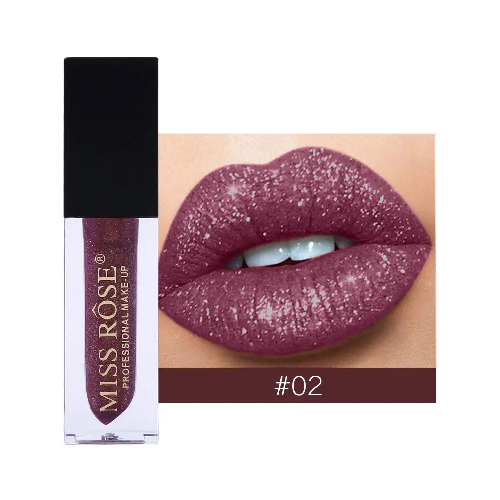 02 Miss Rose, 7 цветов, бриллиантовый кристалл, блеск для губ, высокий блестящий металлик, жидкая губная помада, макияж, увлажняющий блеск для губ - Цвет: 02
