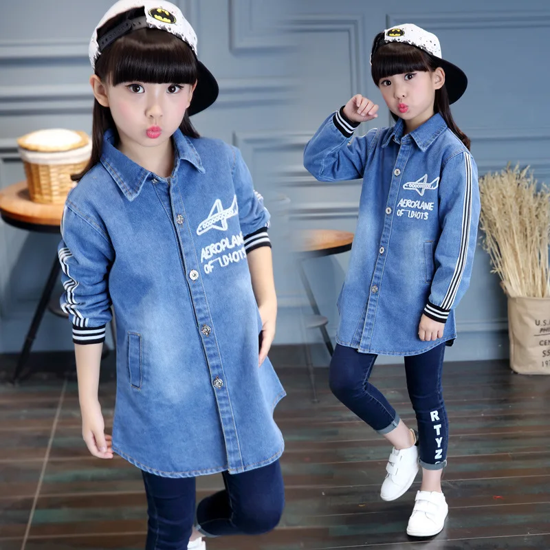 

Children's casual long sleeved aircraft jacket 2018 spring and autumn girls cowboy jacket / coat girl's clothing 4-15 years old