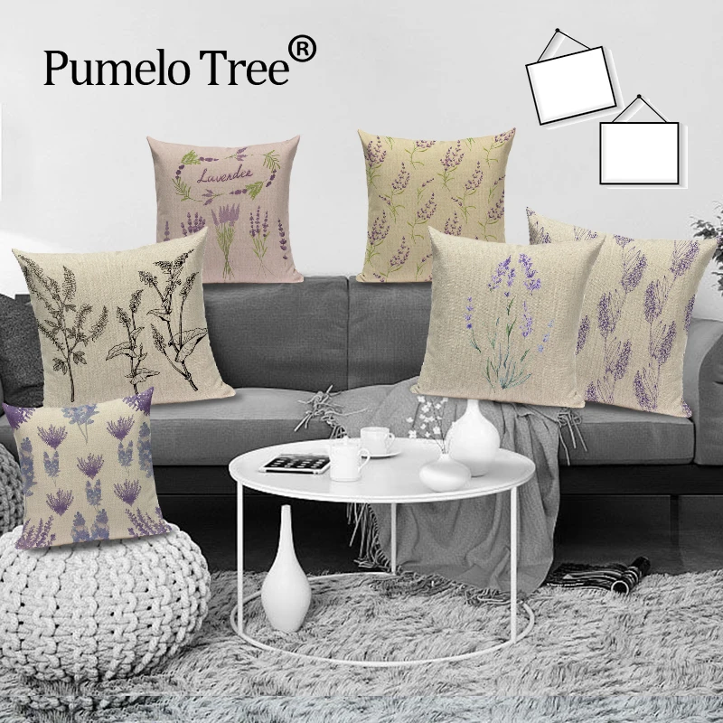 

Elegant Lavender Cushion Cover Plant Home Decor Throw Pillows Case Farmhouse Pillow For Couch Cushions Covers Cojin Cases