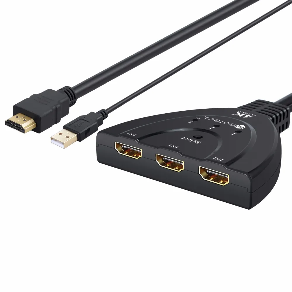 ESYNiC 3 в 1, 4 K 3D 1.4b HDMI преключатель+ USB Мощность кабель Поддержка, поддержка нескольких Вход источников для dvd-бокс PS3 PS4 3 Порты и разъёмы коммутатор