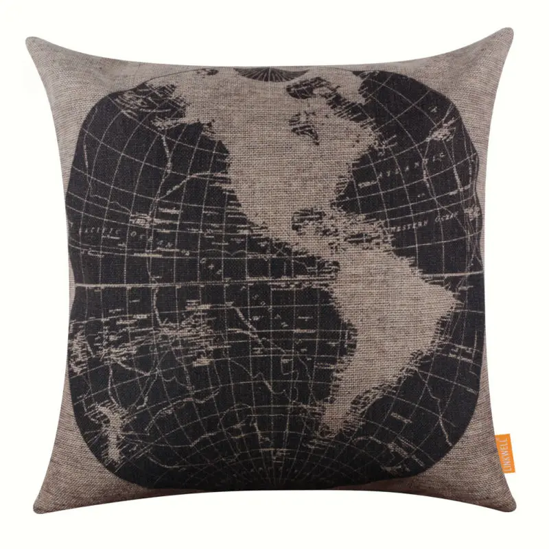 LINKWELL наволочка для подушки 18x18 дюймов винтажная черная карта мира западные