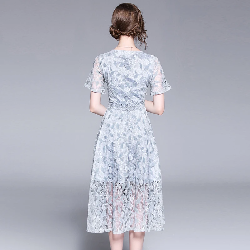 2018 летнее повседневное кружевное женское платье с вырезом и v образным