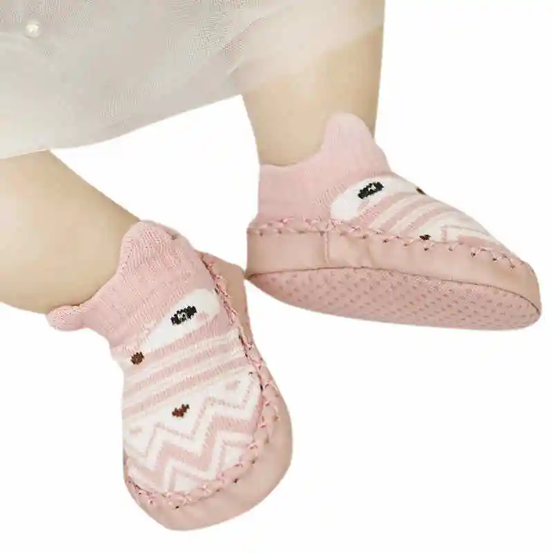 Pink Новые модные детские носочки с резиновой подошвой, носки для младенцев, осенне-зимние детские носки-тапочки для новорожденных, нескользящие носки с мягкой подошвой - Цвет: Pink