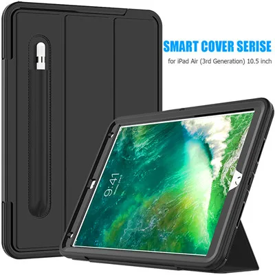 Черный Для iPad Air 3 10,5 чехол Funda модель A2152 карандаш держатель для iPad Pro 10,5 дюймов сверхмощный противоударный полный защитный чехол - Цвет: Черный