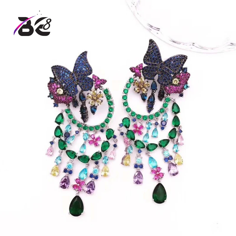 

Be 8 New Style Water Drop Long Earrings Butterfly Shape Colourful Dangle Earrings for Women boucle d'oreille femme 2018 E627