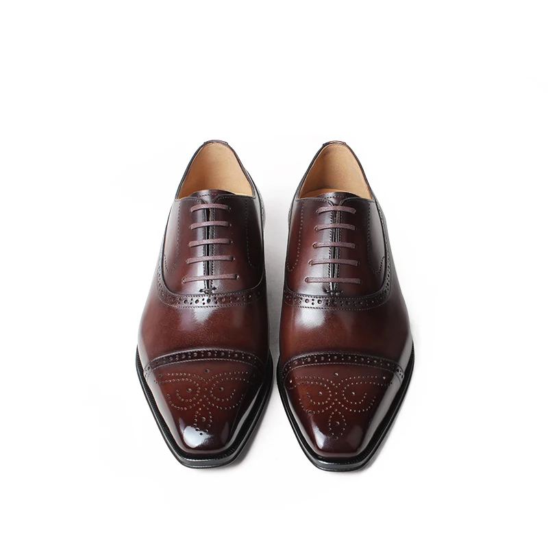 VIKEDUO square toe whole cut full brogues handmade men shoe bespoke leather genuine cow men's dress shoes footwear | Обувь