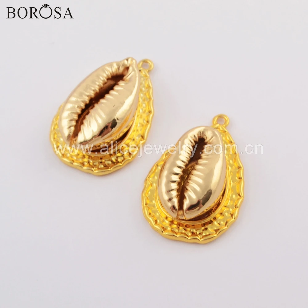 BOROSA 10 шт. Teardrop полный натуральный золотой цвет раковина Каури талисманы кулон