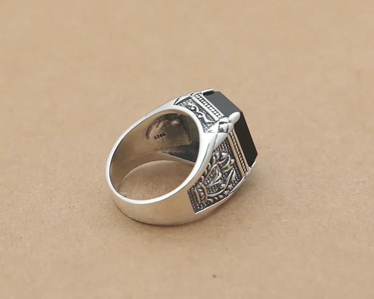 Мужское кольцо из серебра 925 пробы с черным камнем|thai silver ring|ring 925stone ring |