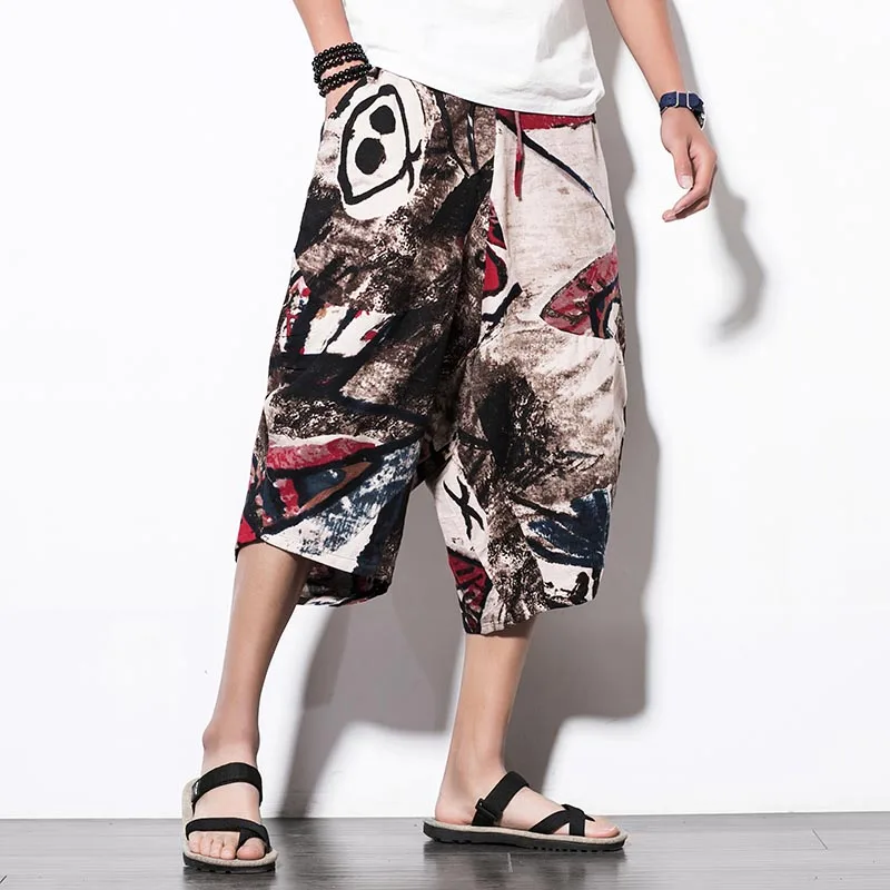Летние Новые корейские модные свободные брюки с цветочным принтом для мужчин