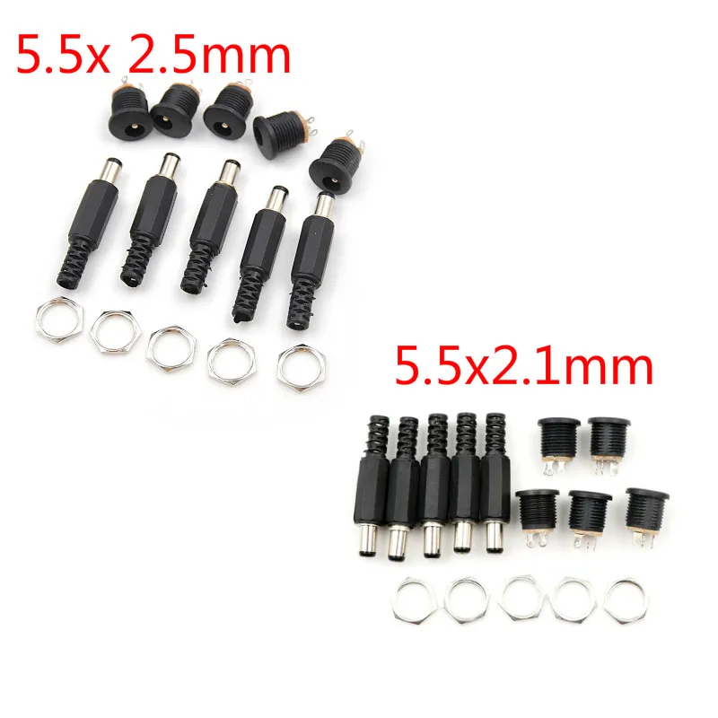 10PCS 5.5*2.5mm 5.5*2.1mm DC Power Female Plug Jack + 5pcs Male Socket Adapter Connector | Обустройство дома