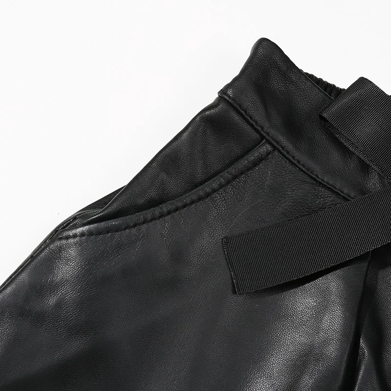 Женские кожаные шорты с высокой талией повседневные Черные из натуральной