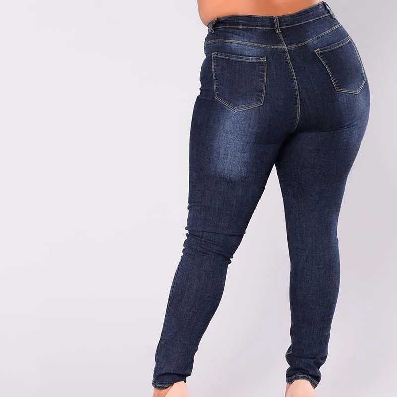 Высокая талия стрейч деним женские ноги брюки большой размер сплошной цвет
