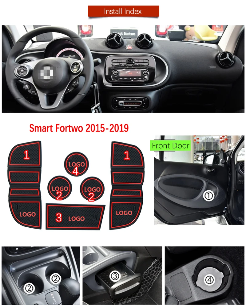 Нескользящий коврик для ворот резиновые подставки Smart Fortwo W453 2015 2016 2017 2018 2019 Cabrio EQ