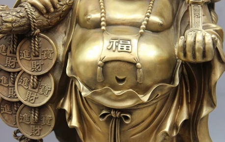 Bi003287 тибет буддизм медь бронза Ruyi богатство мешок денег тыквы статуи будды