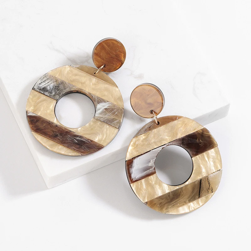 Модные геометрические серьги в полоску из смолы и акрила для женщин круглые