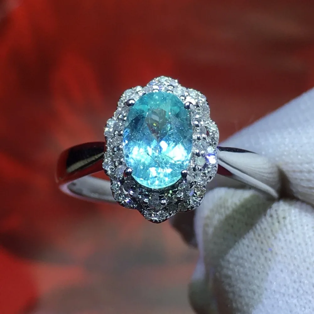 Paraaba турмалиновое кольцо, 0.83ct, чистое 18 K золото, натуральный Параиба, турмалин, драгоценные камни, бриллианты, женские кольца для женщин, тонкое кольцо