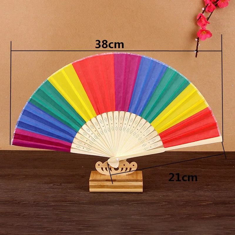 

100pcs/lot Chinese Style Colorful Rainbow Folding Hand Fan Party Favors Wedding Souvenirs Giveaway For Guest