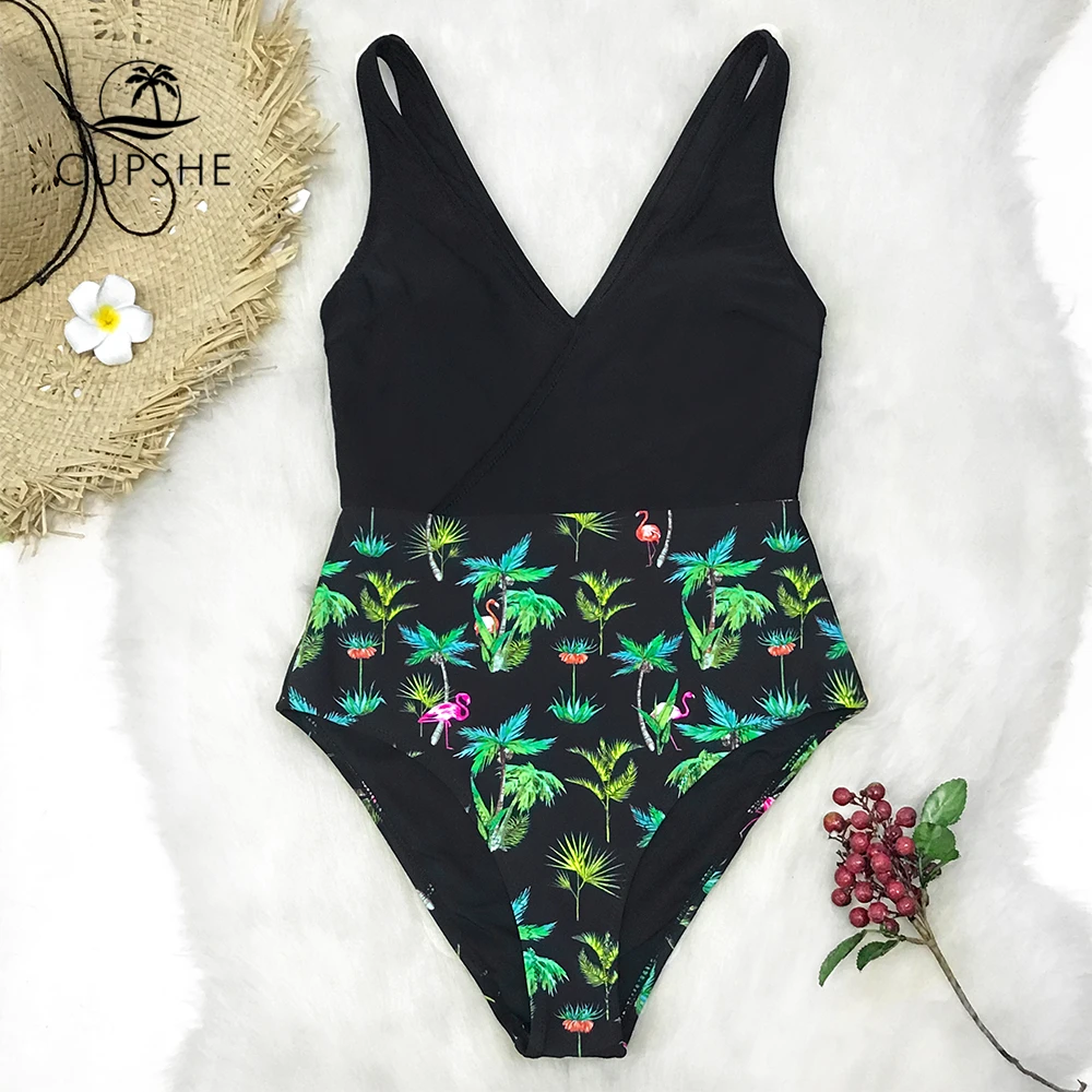 Купальник CUPSHE женский с принтом в виде пальмы и фламинго монокини для пляжа