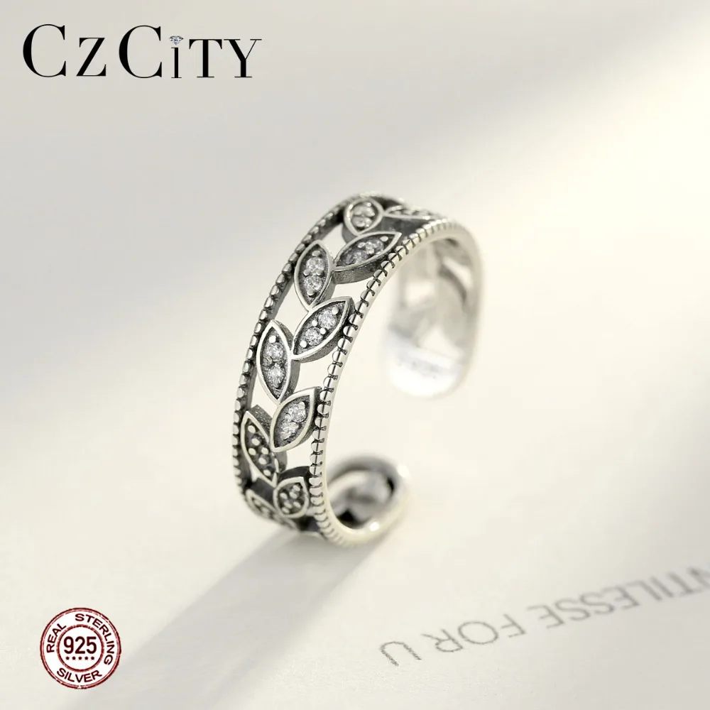 CZCITY винтажные очки с настоящими 925 Стерлинговое Серебро в форме листа Открытые