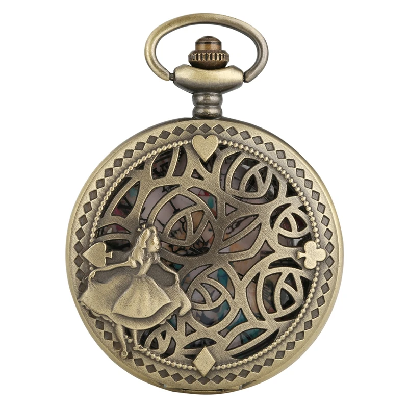 

Antique Bronze Poker Cards Display Lovely Princess Tassel Quartz Pocket Watch Necklace Pendant Clock Best Gifts for Women Girl