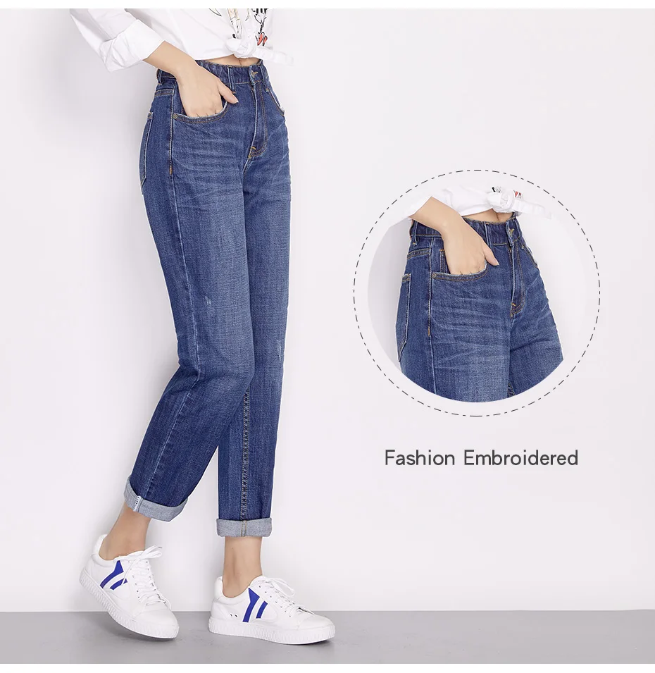 LEIJIJEANS женские потертые джинсы бойфренда с низкой эластичной талией синие повседневные классические женские прямые джинсы размера плюс 6476