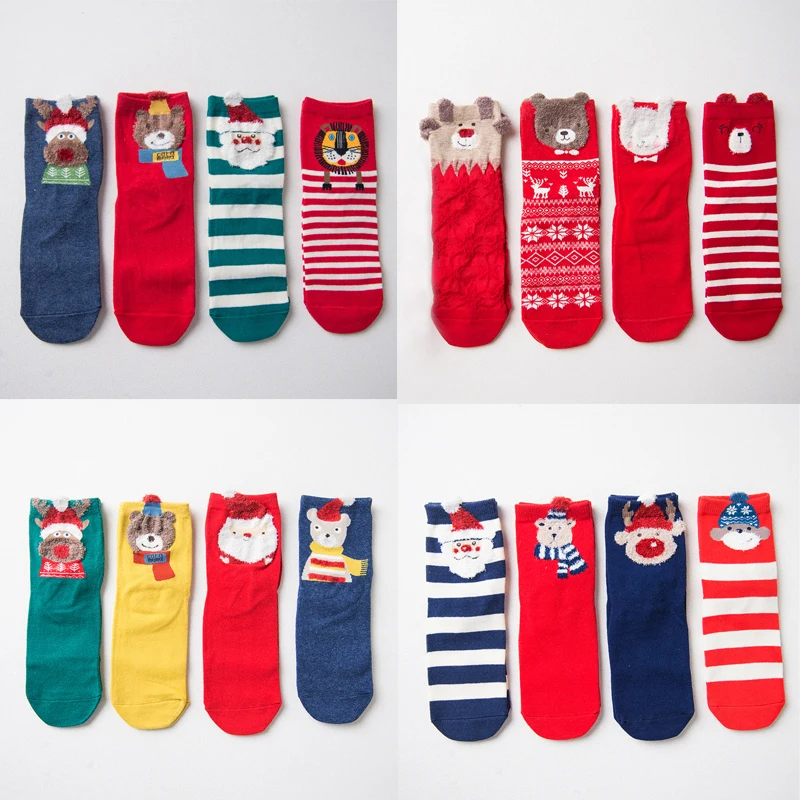 4 Pair/ Lot 2017 Christmas Sock New Arrived Sweet Cartoon Design Autumn And Winter Xmas Socks For Lady Girls Year Gift | Женская одежда