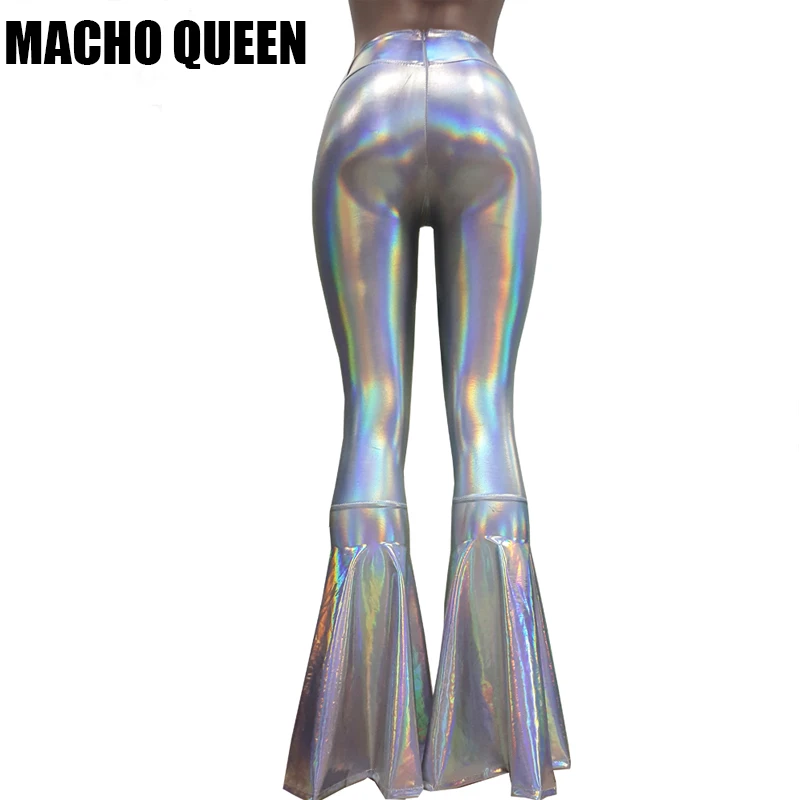 Брюки женские широкие с голографическим рисунком штаны клеш в стиле бохо