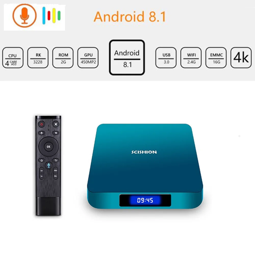 Ai one tv box android 8 1 с двумя камерами процессор Rockchip 3328 2 GB ddr3 Оперативная память 16 EMMC ROM