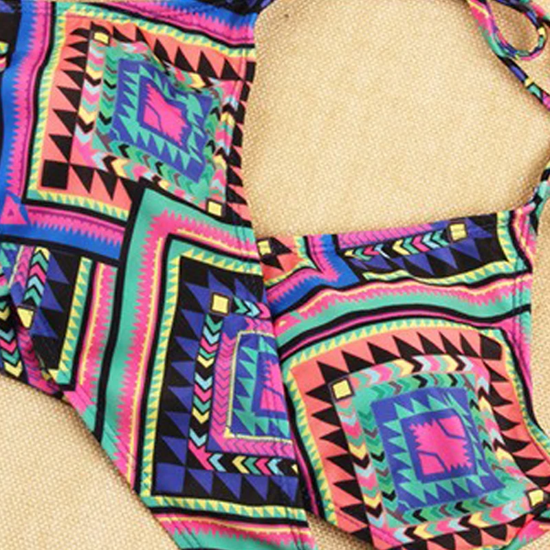 Пикантное бикини в стиле ретро женское пуш ап с геометрическим рисунком