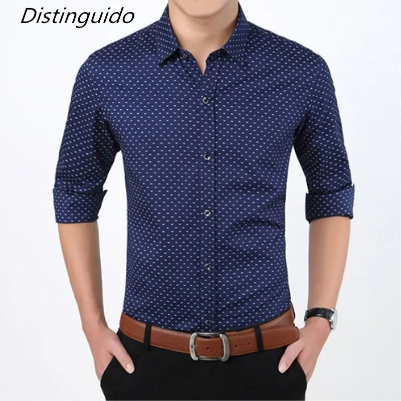 Slim Fit мужской социальной платье в деловом стиле рубашки Формальные горошек Для