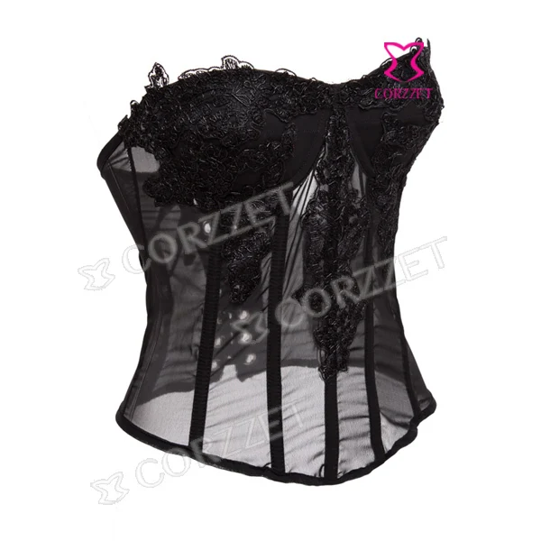 Женский корректирующий корсет пуш ап черный прозрачный из сетчатой пряжи в