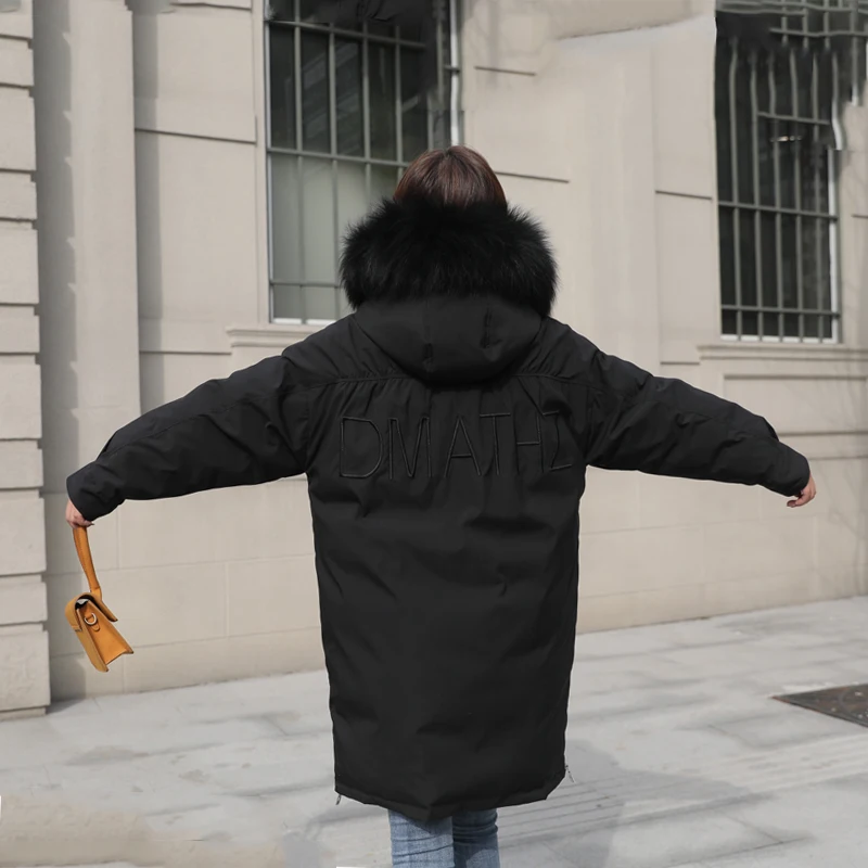 Женская куртка с меховым капюшоном теплая длинная парка в Корейском стиле зима