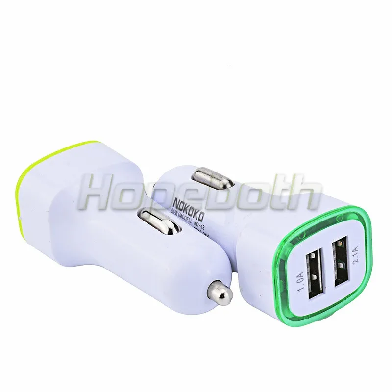 Hopeboth 100 шт. LED Light dual usb Port автомобильное зарядное устройство 2 порта адаптер 5 в 2.1A +