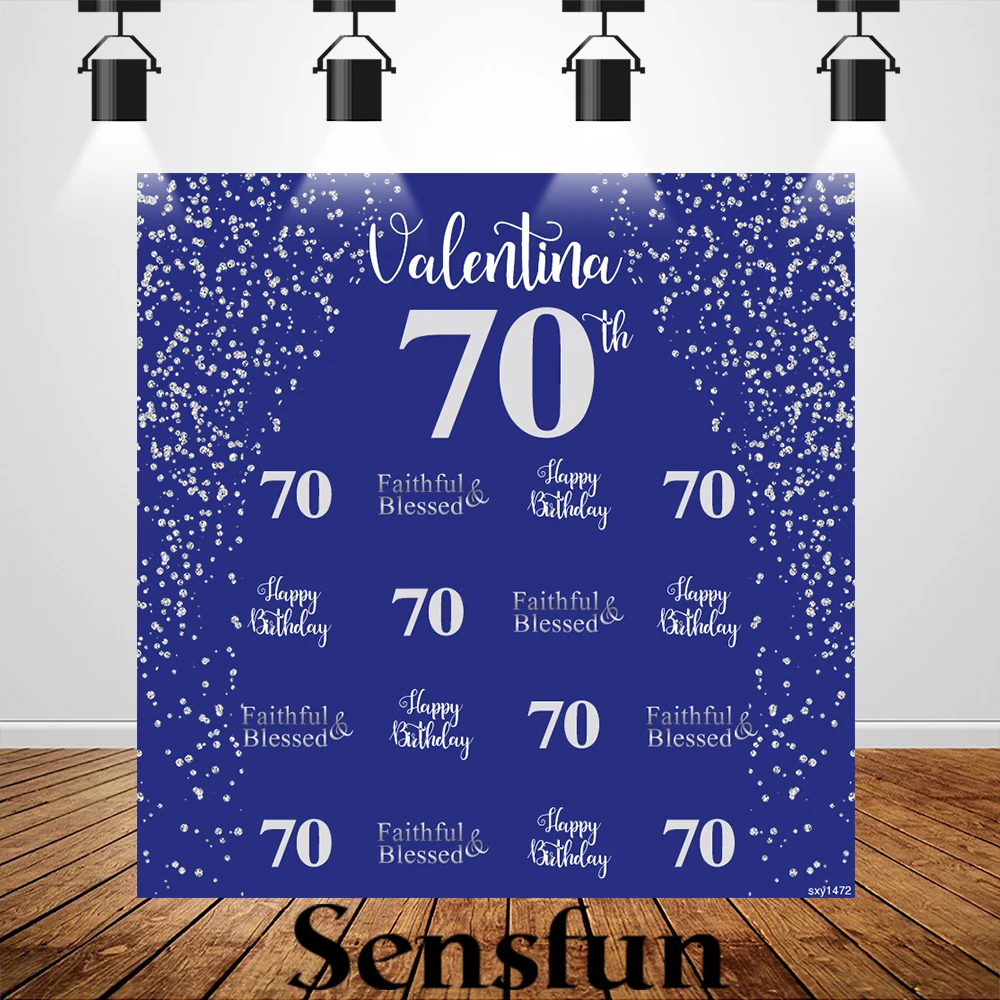 Sxy1472 шаг и повтор фон синяя стена Серебряная боке с 70 летним днем рождения