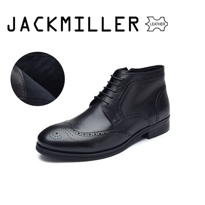 Jackmiller/мужские кожаные ботинки Офисная обувь черного цвета Мужские из коровьей