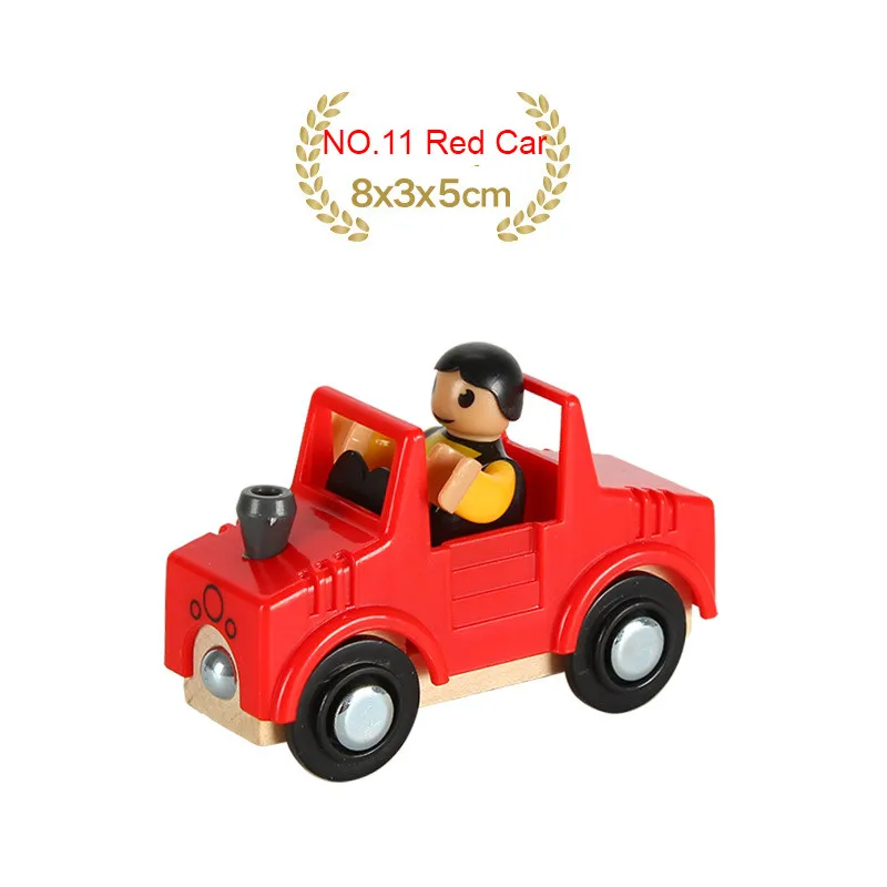 NO.11 Red Car EDWONE-деревянная железная дорога вертолет автомобиль грузовик деревянный магнитный Поезд Самолет аксессуары игрушка для детей подходит дерево Томас Биро треки подарки - Цвет: NO.11 Red Car