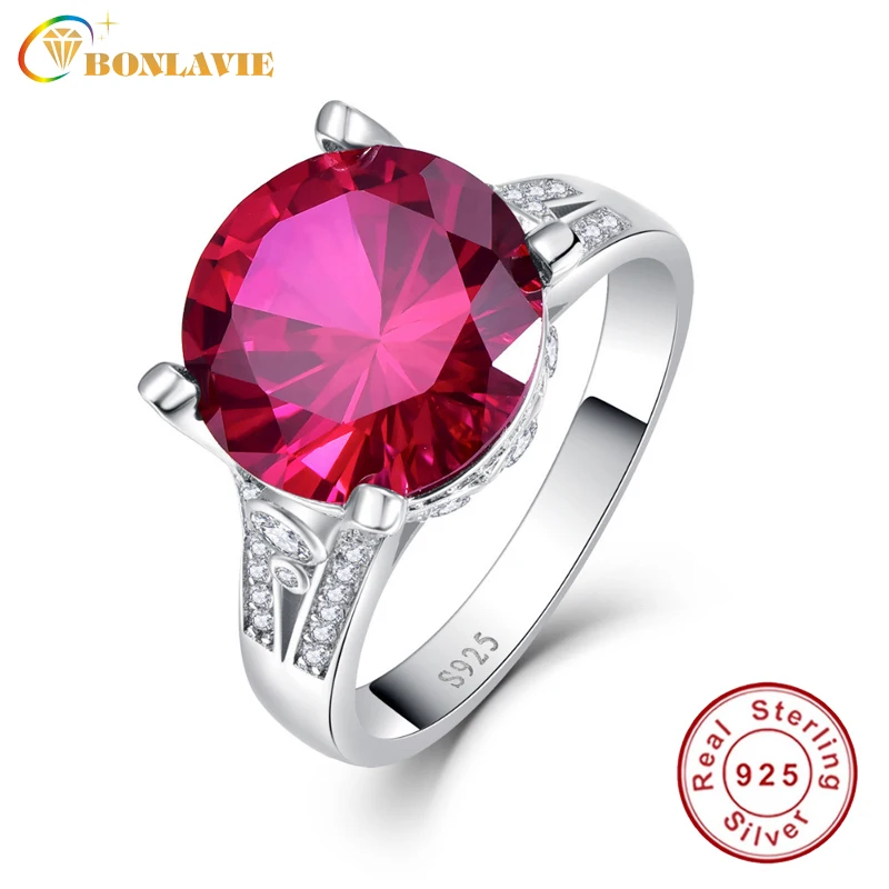 Bijoux Femme Marque De роскошное серебро 925 пробы круглый красно-рубиновый разрез модные кольца романтические подарки на день рождения кольцо для девушки