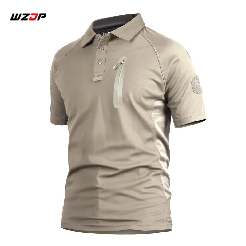 Khaki WZJP тактическая мужская летняя камуфляжная дышащая быстросохнущая Военная спортивная рубашка для походов и кемпинга - Цвет: Khaki