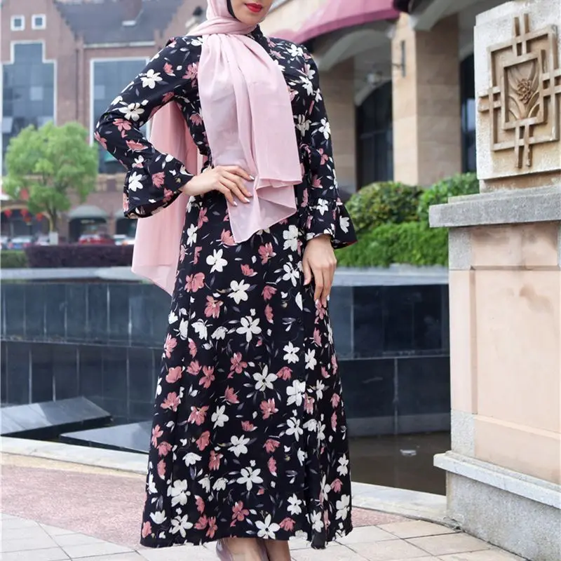 Элегантное мусульманское платье Abaya длинные халаты с цветочным принтом кимоно