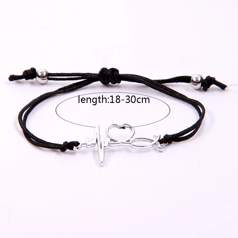 NCRHGL ECG Heart Charm Bracelets For Women Girls Red String Rope Handmade Ziny Alloy Bracelet DIY Best Friend Lucky Jewelry Gift | Украшения