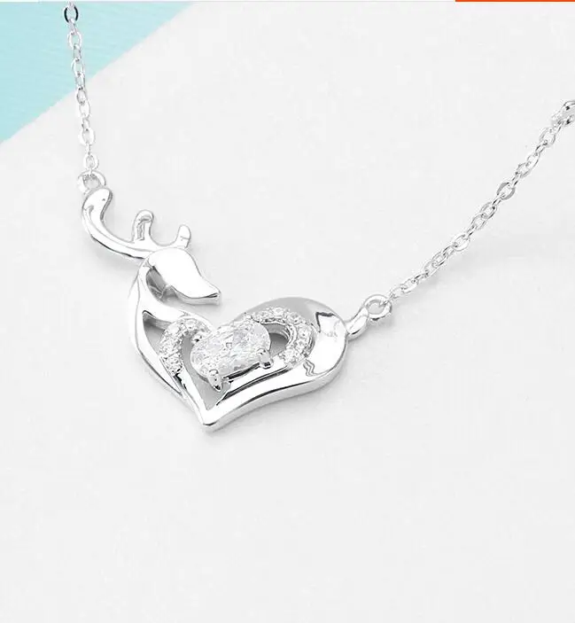 380ZHAO choose color 925 Silver Love Deer Clavicle Chain Art Cute Pendant Hollow Small Animal Necklace | Украшения и аксессуары