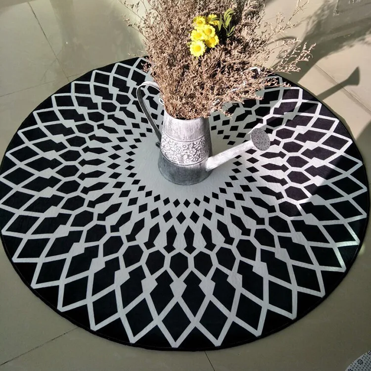 Модный флисовый черный и белый круглый ковер LIU в скандинавском стиле для спальни