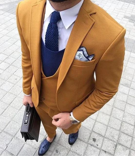 2018 Latest Coat Pant Designs Yellow Brown Double Breasted Men Suit Terno Slim Fit Skinny 3 Piece Tuxedo Custom Blazer Masculino | Мужская
