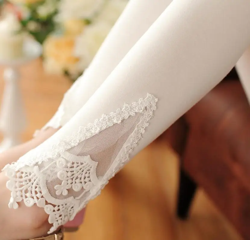 K056 White Lace VIIANLES популярные леггинсы с ромбами женские хлопковые леггинсы трикотажные Ажурные кружевные брюки весна осень черные белые повседневные брюки - Цвет: K056 White Lace