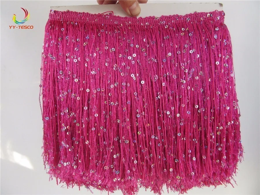 Sequins rose Бахрома кисточка кружевная лента 1 ярдов/партия полиэстер отделка кисточка отделка 20 см длинные латинские танцы платье одежда Макраме Украшения DIY - Цвет: Sequins rose